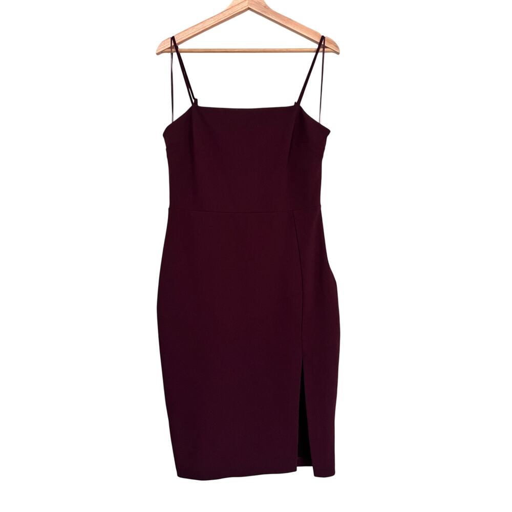 Stretchy Burgundy Midi Dress M - Adjustable Straps & Side Slit
